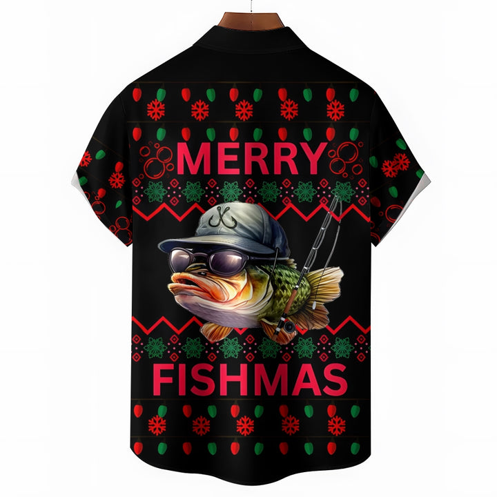 Merry Fishmas Fishing Printing Short Sleeve Shirt 2411007705