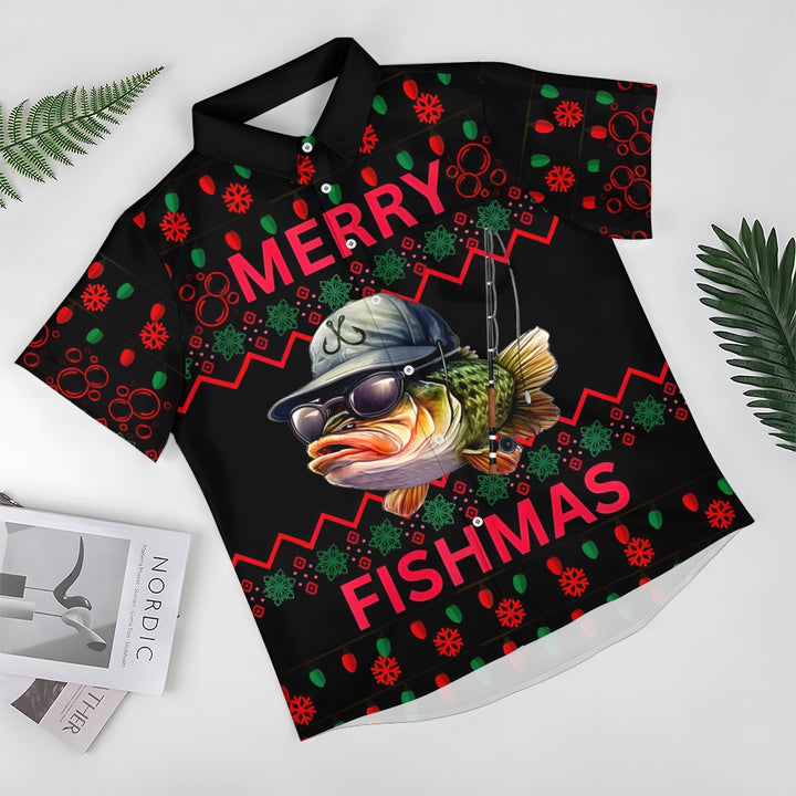 Merry Fishmas Fishing Printing Short Sleeve Shirt 2411007705