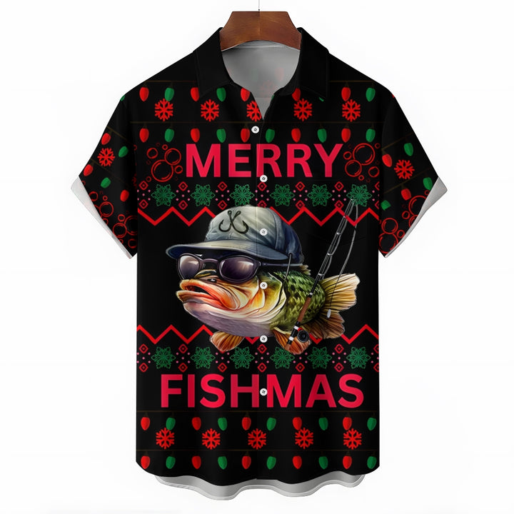 Merry Fishmas Fishing Printing Short Sleeve Shirt 2411007705