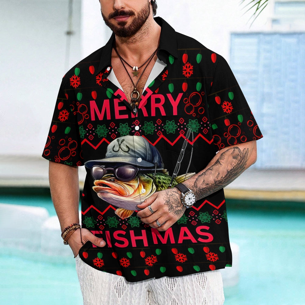 Merry Fishmas Fishing Printing Short Sleeve Shirt 2411007705