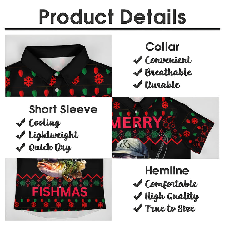 Merry Fishmas Fishing Printing Short Sleeve Shirt 2411007705