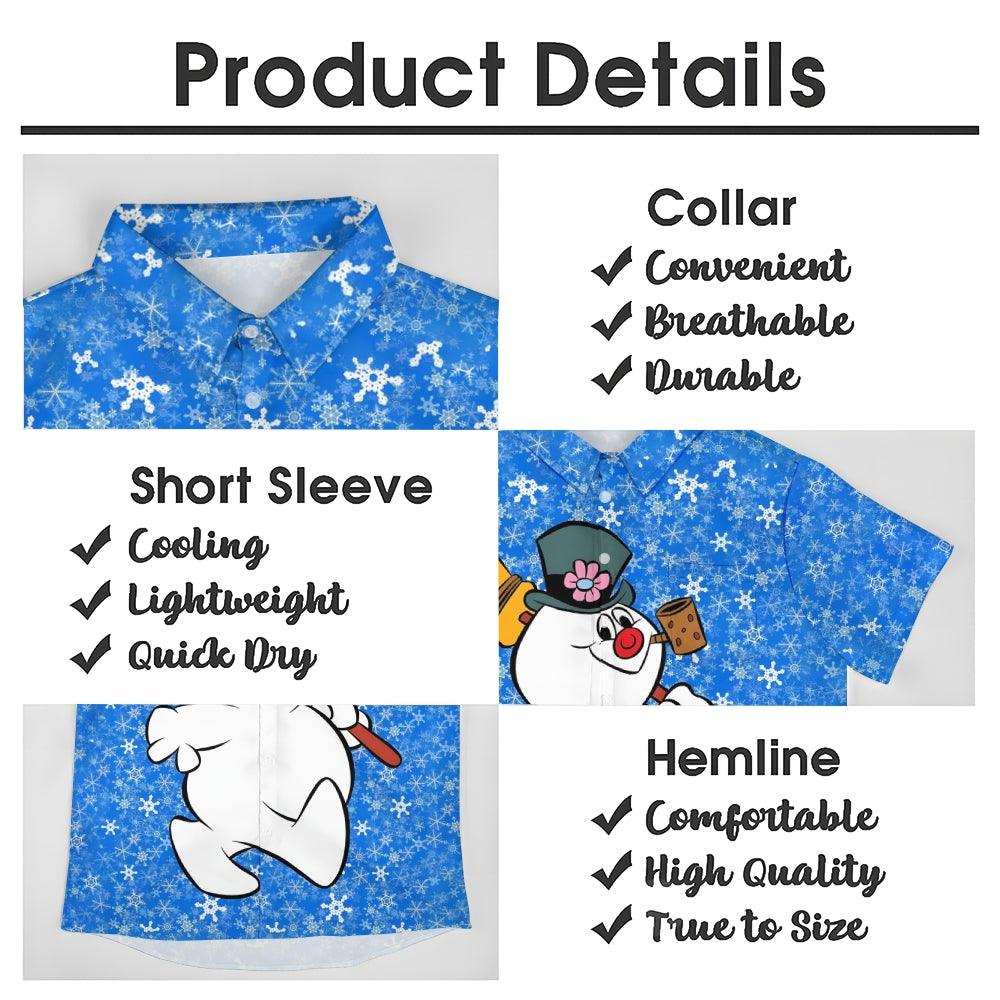 Christmas Snowman Cartoon Print Men's Button Pocket Short Sleeve Shirt 2411007831