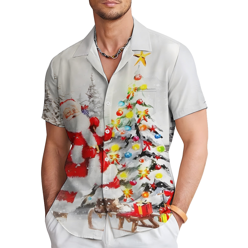 Christmas Christmas Tree Holiday Button Pocket Short Sleeve Shirt 2411009225