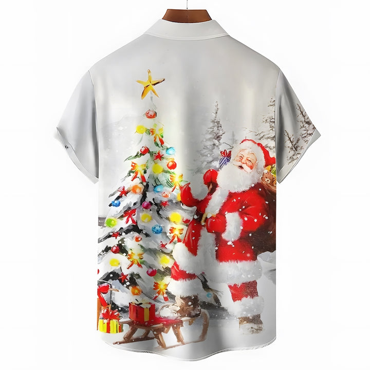 Christmas Christmas Tree Holiday Button Pocket Short Sleeve Shirt 2411009225