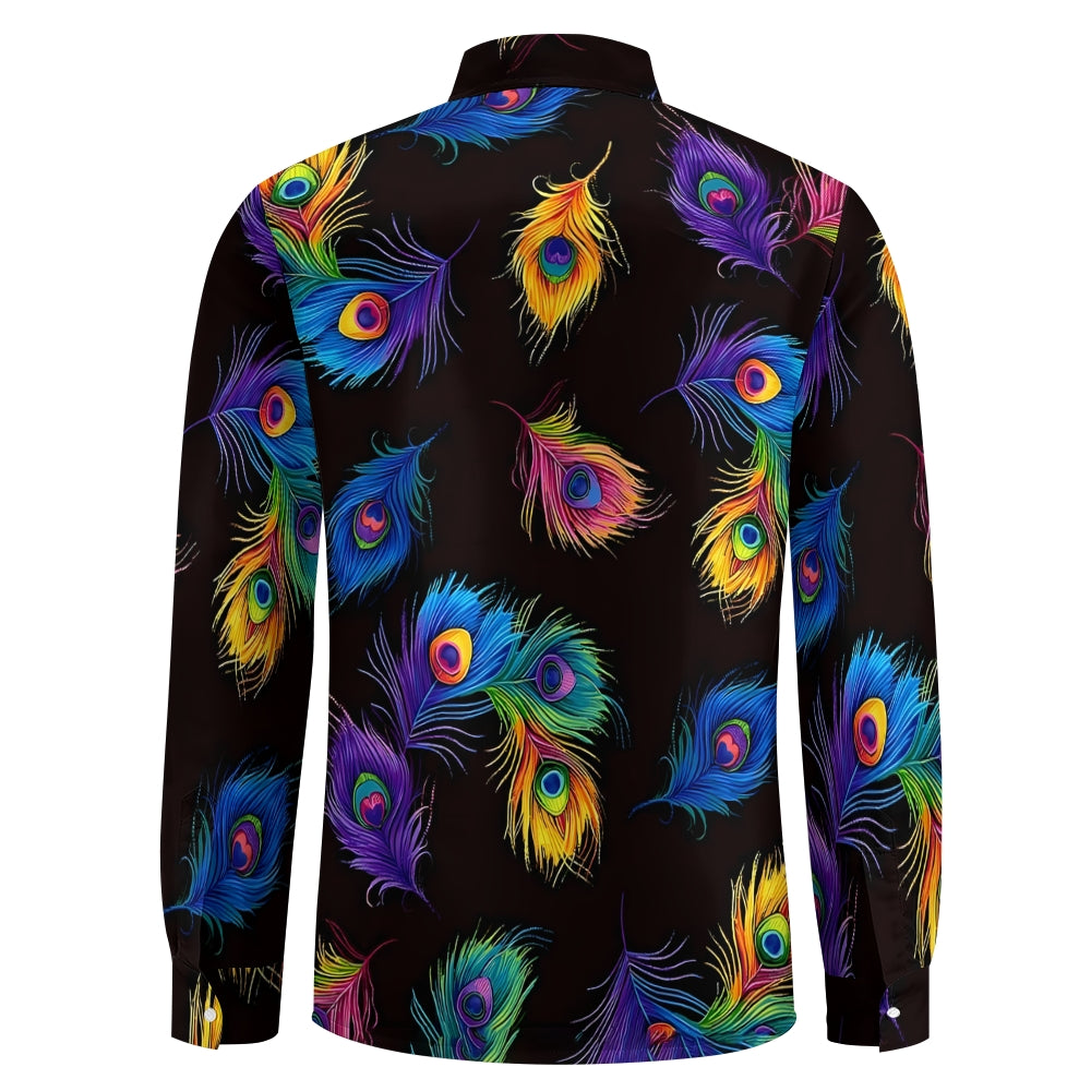 Men's Rainbow Peacock Feather Print Casual Vacation Long Sleeve Shirt 2411009245