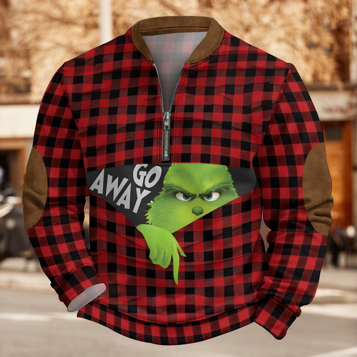 Mens Christmas Funny Ugly Green Monster Go Away Casual Sweatshirts