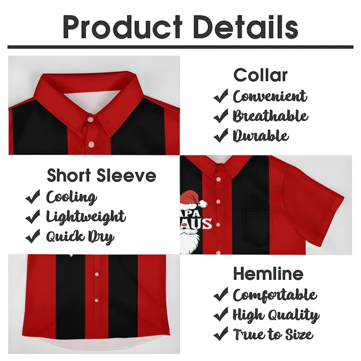 Men's Red and Black Striped Christmas Father Cartoon Short Sleeve Shirt 2411009339