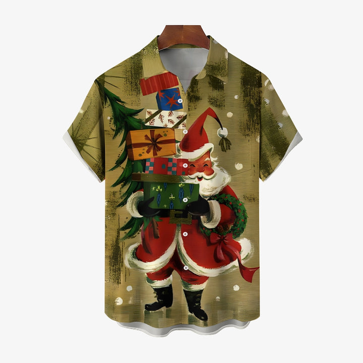 Men's Santa Claus Print Short Sleeve Button Shirt 2411009399