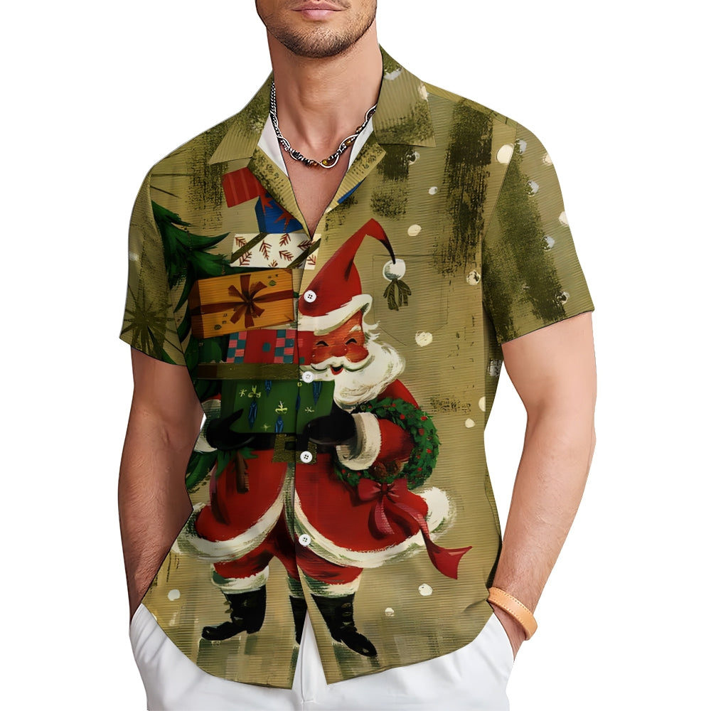 Men's Santa Claus Print Short Sleeve Button Shirt 2411009399