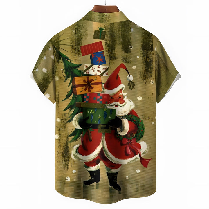 Men's Santa Claus Print Short Sleeve Button Shirt 2411009399