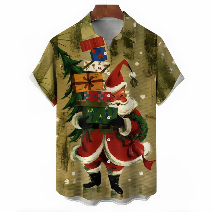 Men's Santa Claus Print Short Sleeve Button Shirt 2411009399