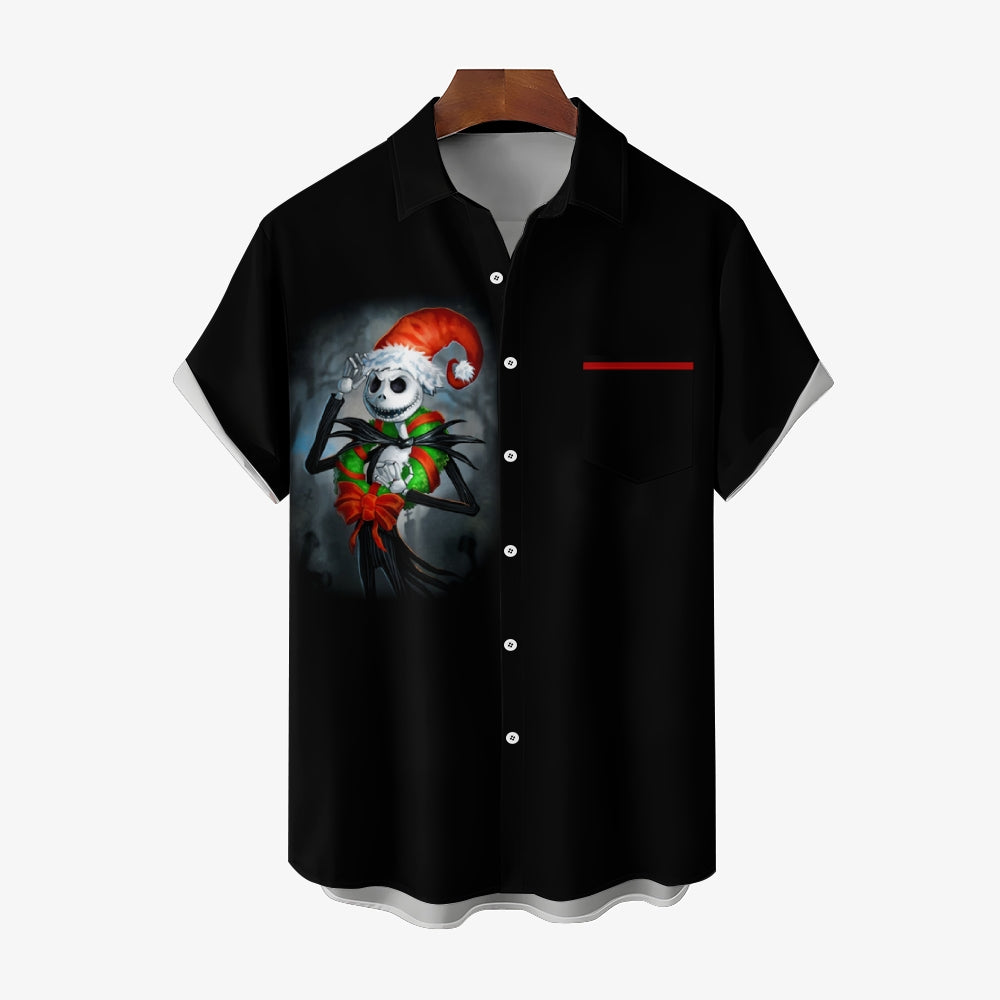 Men's Skull Abstract Christmas Printed Short Sleeve Shirt 2410000521