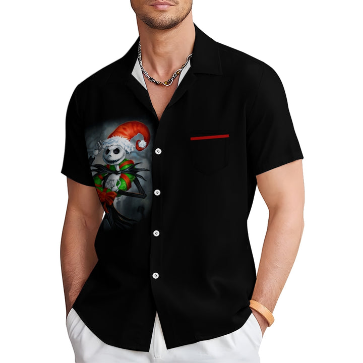 Men's Skull Abstract Christmas Printed Short Sleeve Shirt 2410000521