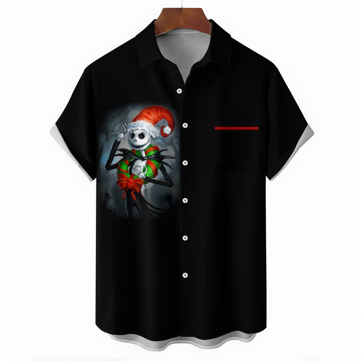 Men's Skull Abstract Christmas Printed Short Sleeve Shirt 2410000521