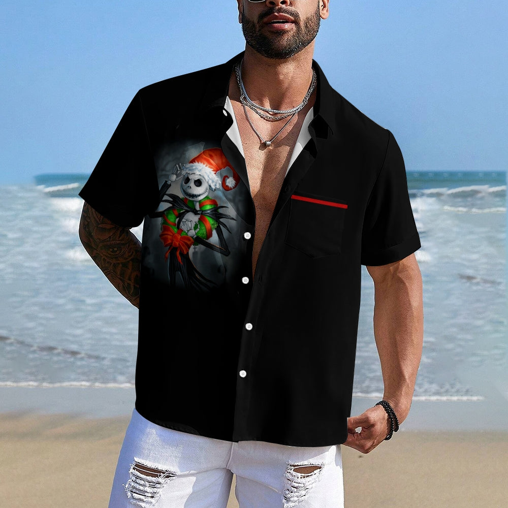 Men's Skull Abstract Christmas Printed Short Sleeve Shirt 2410000521