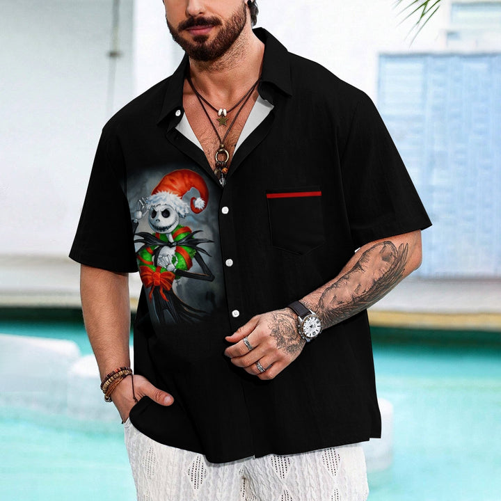 Men's Skull Abstract Christmas Printed Short Sleeve Shirt 2410000521