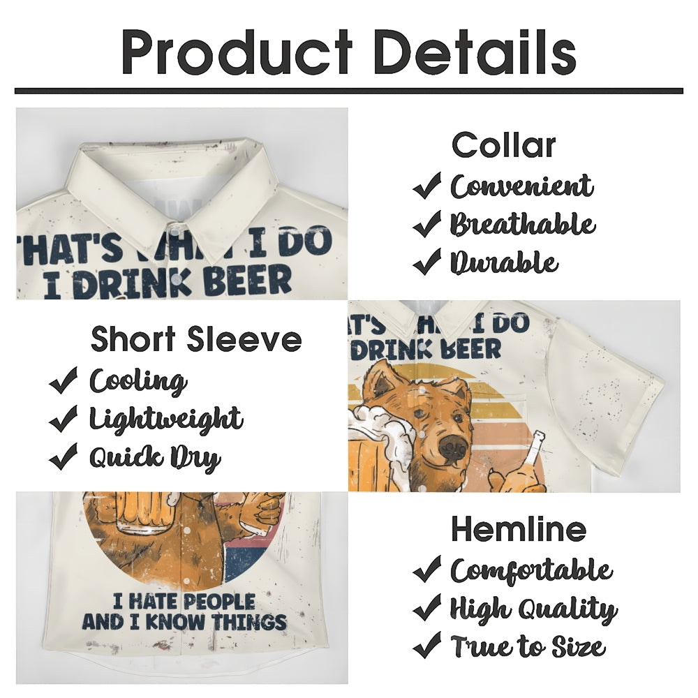 Funny Beer Bear Linen Short Sleeve Shirt 2409009596