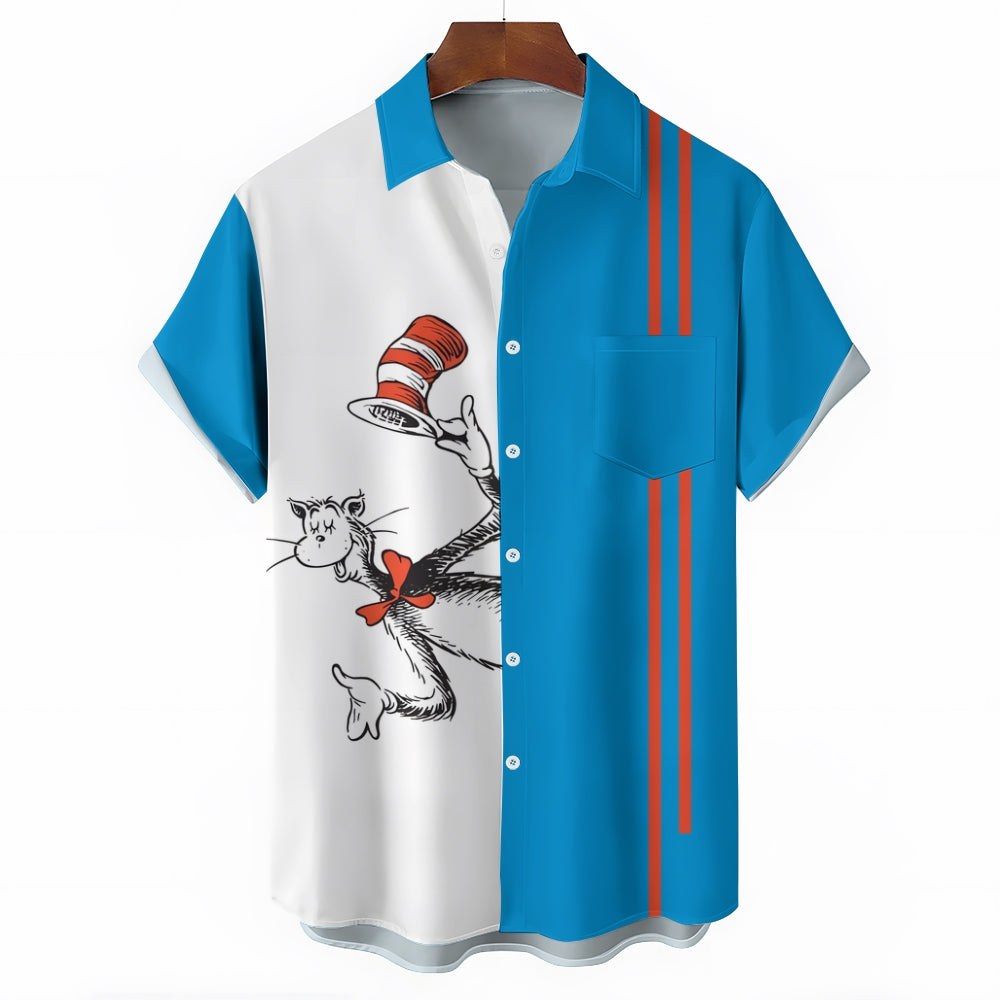 Cartoon Hoodie Character Linen Short Sleeve Shirt 2411010268