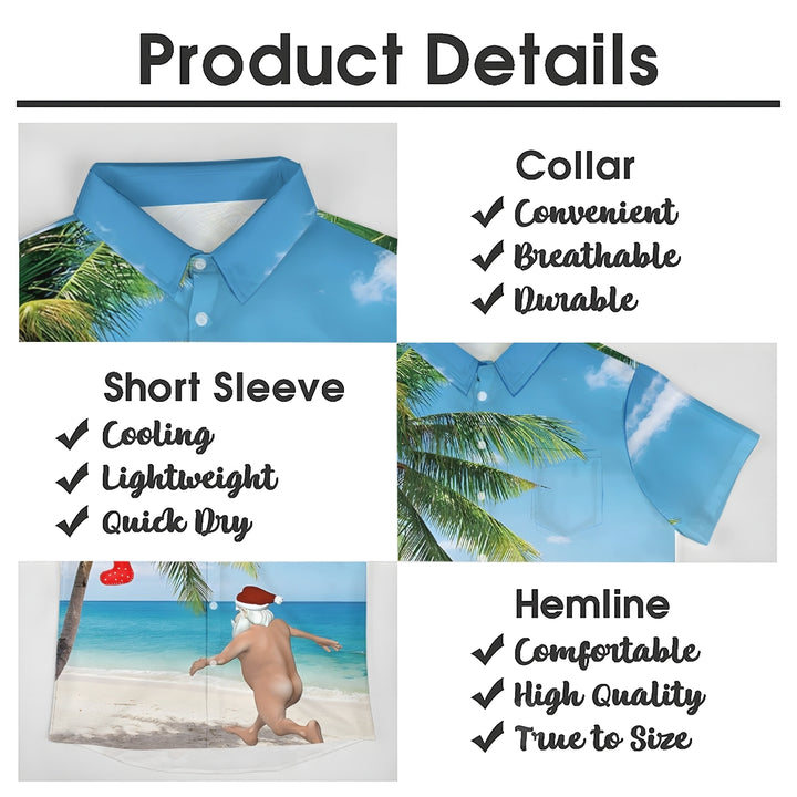 Funny Beach Naughty Santa Claus Printing Breast Pocket Short Sleeve Shirt 2411010340