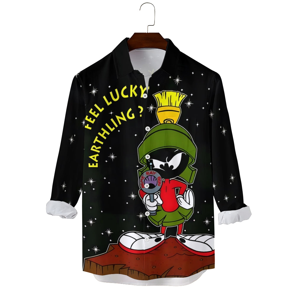 Men's Christmas Cartoon Character Print Long Sleeve Shirt 2411010362