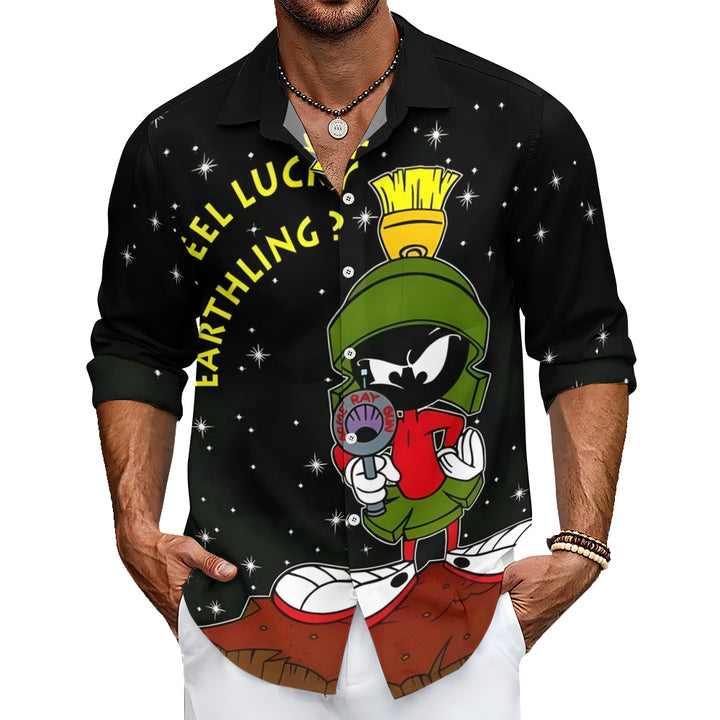 Men's Christmas Cartoon Character Print Long Sleeve Shirt 2411010362