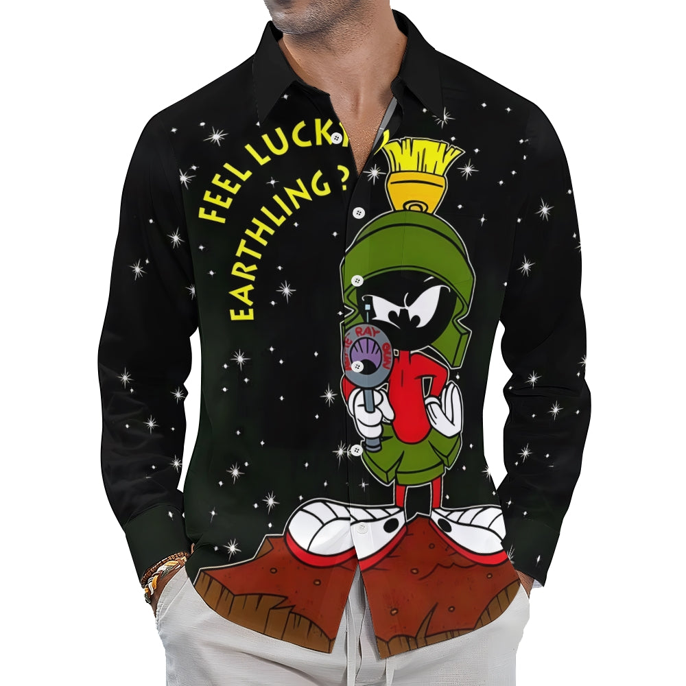 Men's Christmas Cartoon Character Print Long Sleeve Shirt 2411010362