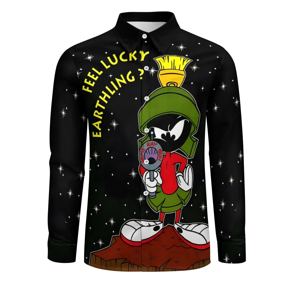 Men's Christmas Cartoon Character Print Long Sleeve Shirt 2411010362