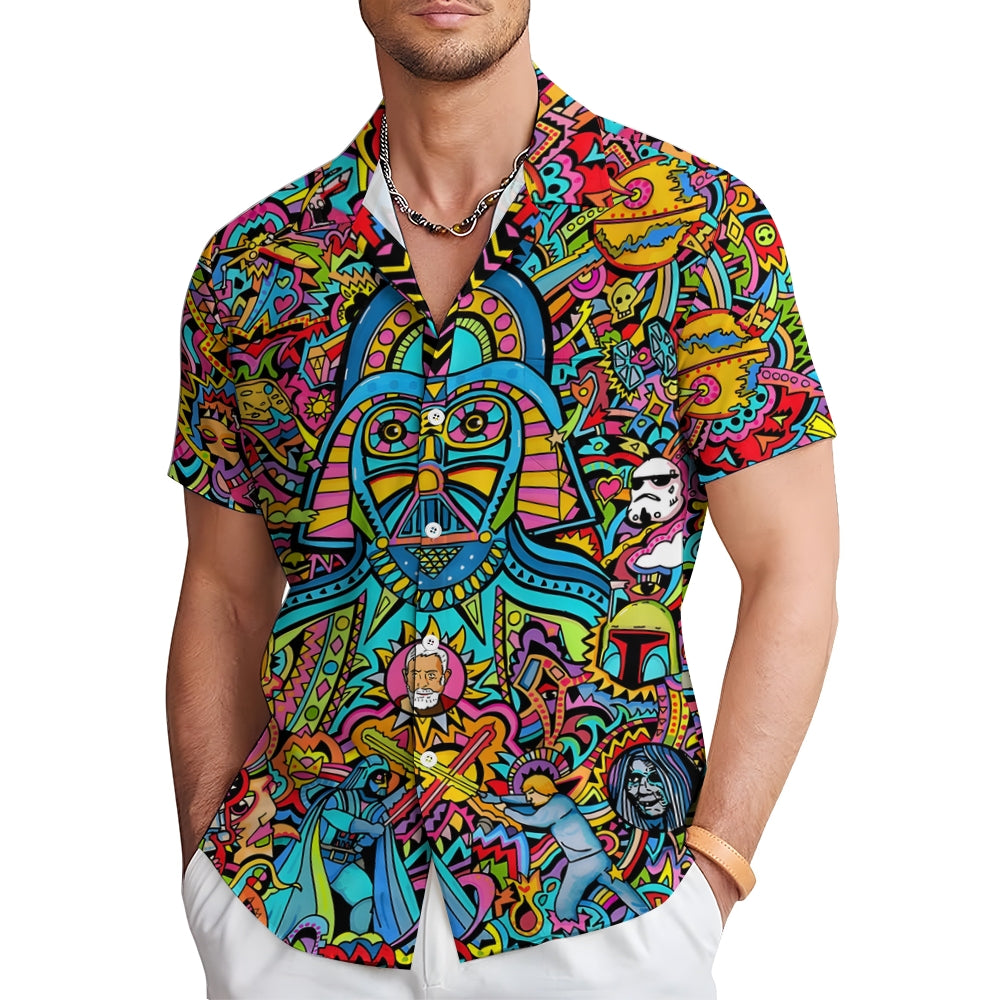 Men's Retro Spaceship Short Sleeve Shirt 2411010304