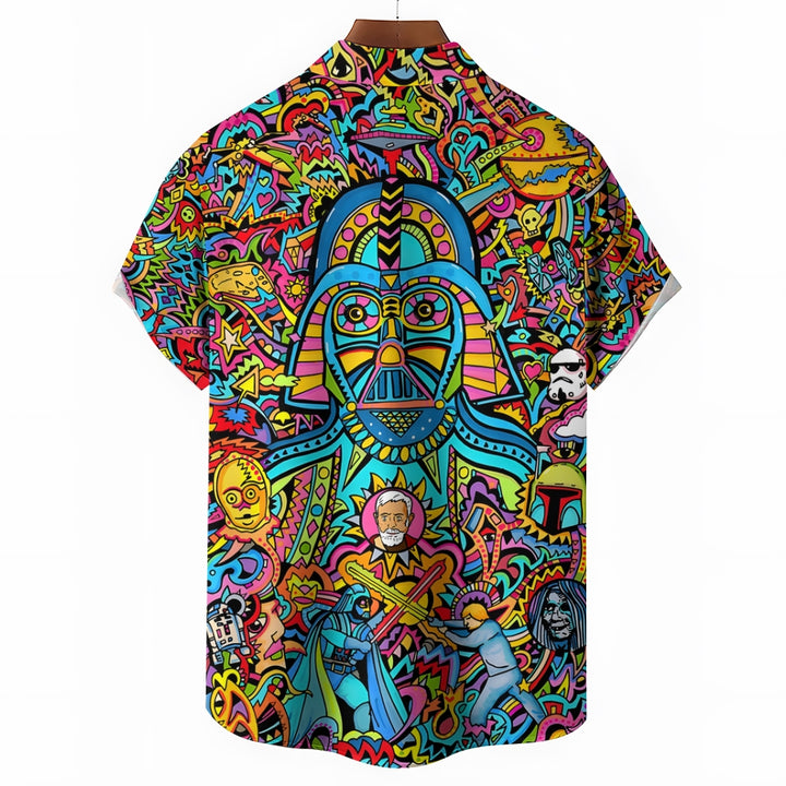 Men's Retro Spaceship Short Sleeve Shirt 2411010304