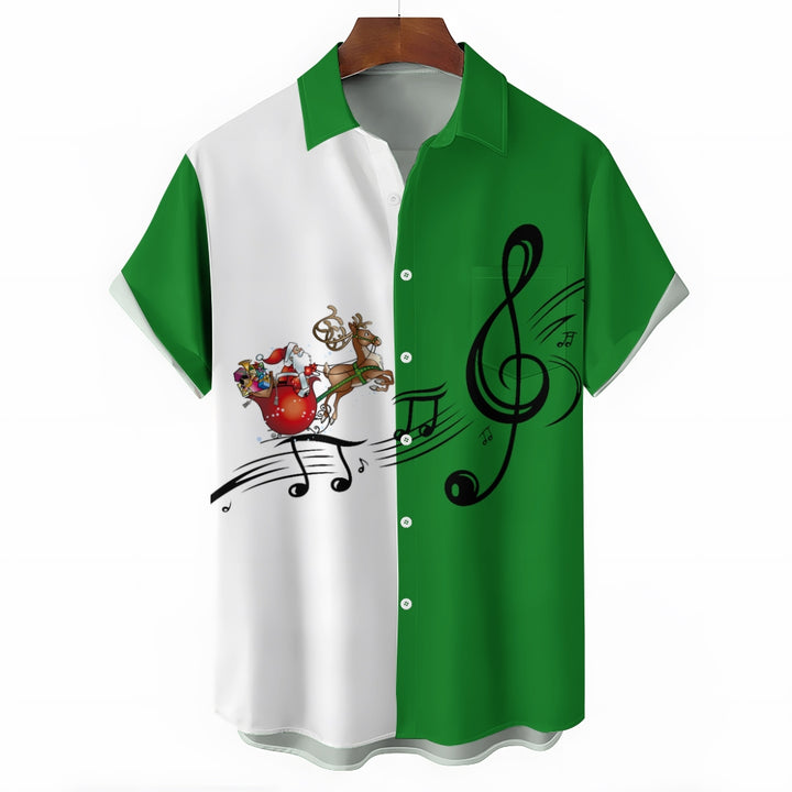 Men's Christmas Casual Contrast Santa Claus Music Print Shirt 2411010905