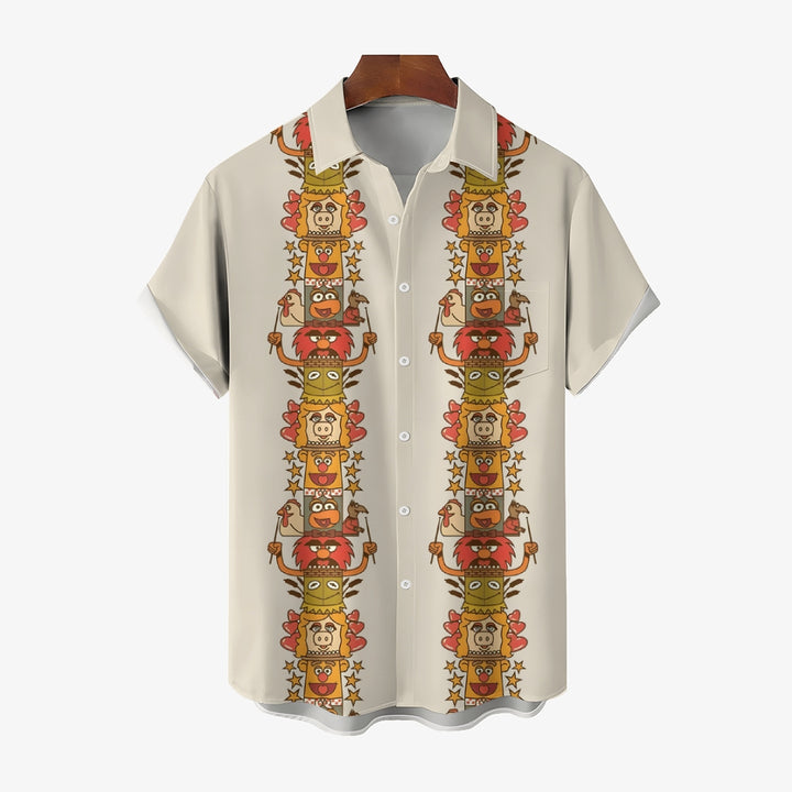 Cartoon Character Print Bamboo Linen Short Sleeve Shirt 2411010914