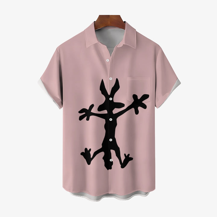 Cheerful Bunny Art Print Casual Short Sleeve Shirt 2411012309