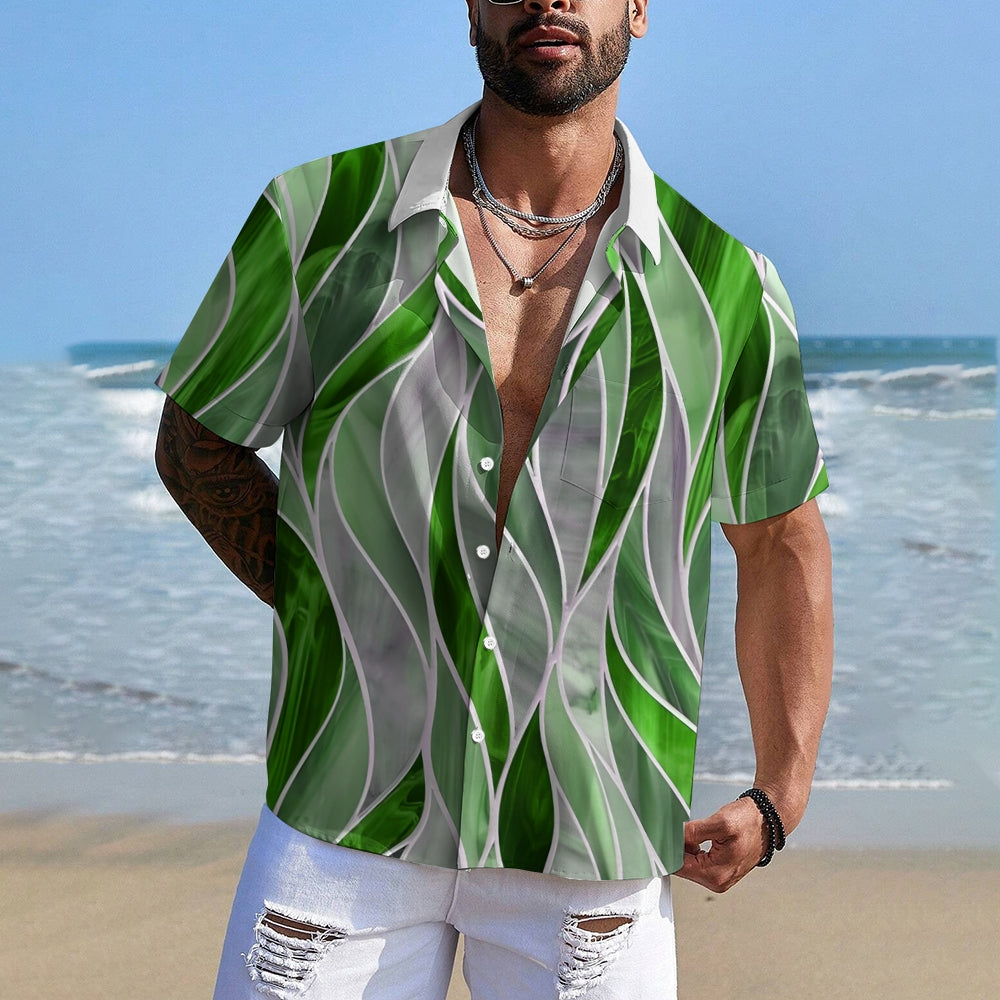 Men's Geometric Textured Hawaiian Resort Printed Shirts 2407000758