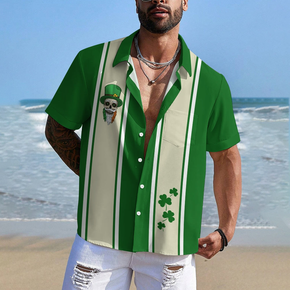 St. Patrick's Day Men's Bowling Shirt Skull Hawaiian Stripe Shirts 2411012826