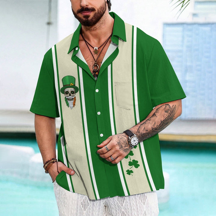 St. Patrick's Day Men's Bowling Shirt Skull Hawaiian Stripe Shirts 2411012826