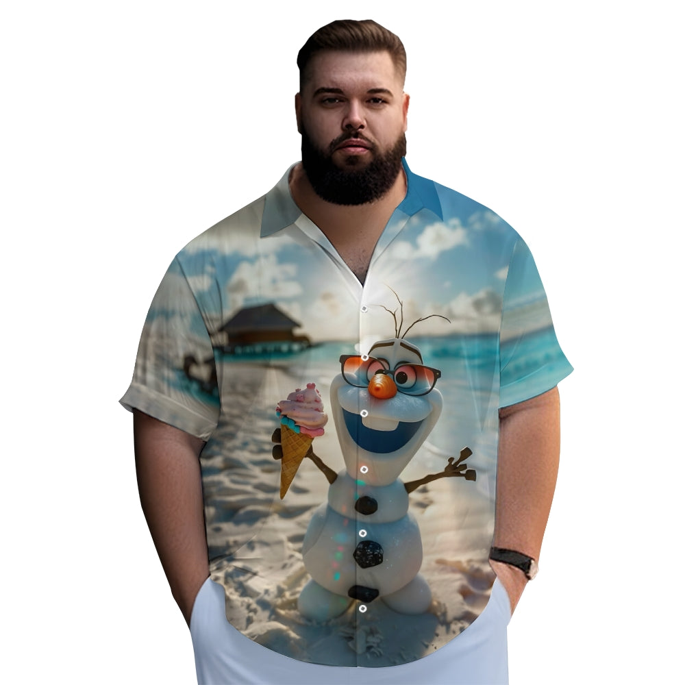 Cartoon Snowman Hawaiian Casual Short Sleeve Shirt 2409002476