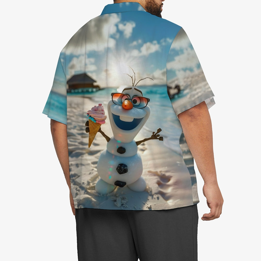 Cartoon Snowman Hawaiian Casual Short Sleeve Shirt 2409002476