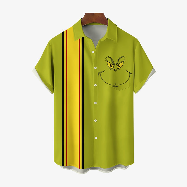 Christmas Grinch Stripe Pattern Men's Short Sleeve Shirt 2412000363