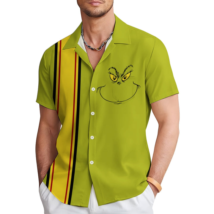 Christmas Grinch Stripe Pattern Men's Short Sleeve Shirt 2412000363