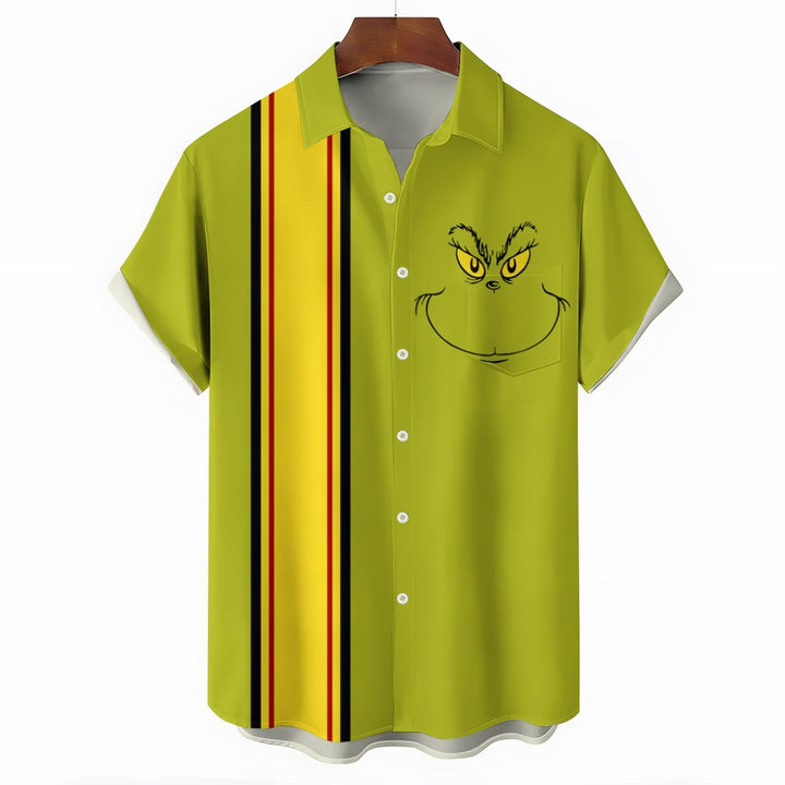 Christmas Grinch Stripe Pattern Men's Short Sleeve Shirt 2412000363