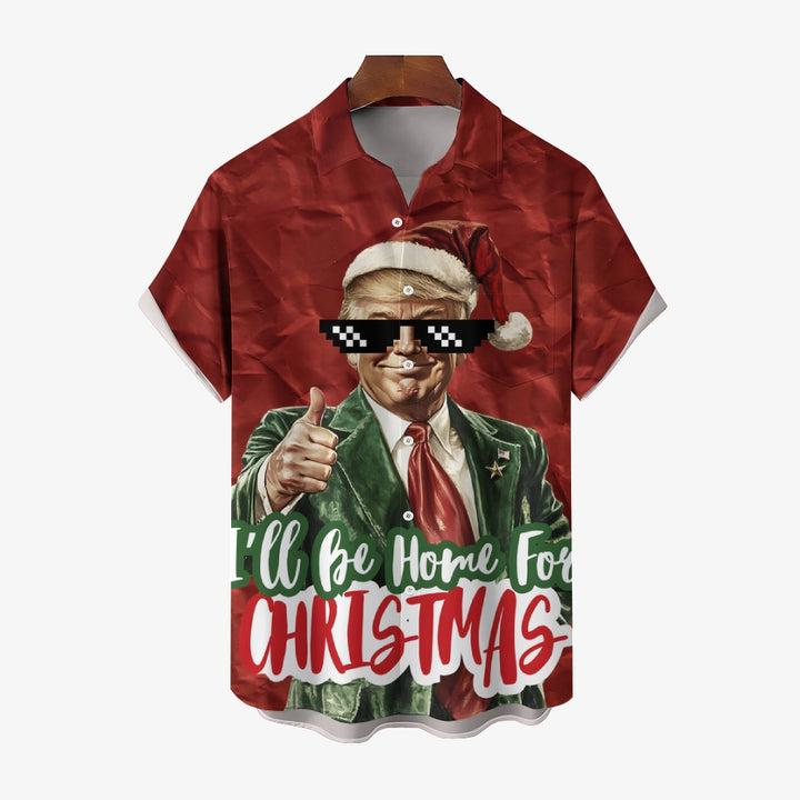 "I'll Be Home For Christmas" Trump Breast Pocket Hawaiian Shirt 2412000472