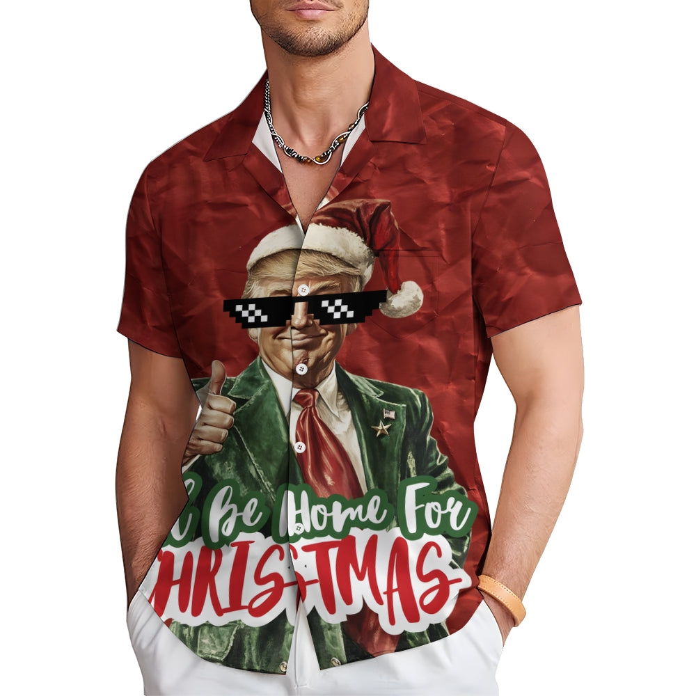 "I'll Be Home For Christmas" Trump Breast Pocket Hawaiian Shirt 2412000472