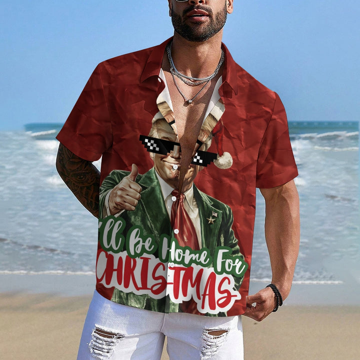 "I'll Be Home For Christmas" Trump Breast Pocket Hawaiian Shirt 2412000472