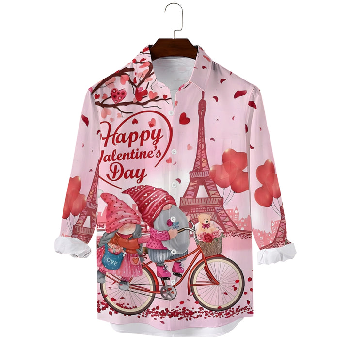 Men's Casual Valentine's Day Printed Long Sleeve Shirt 2312000358