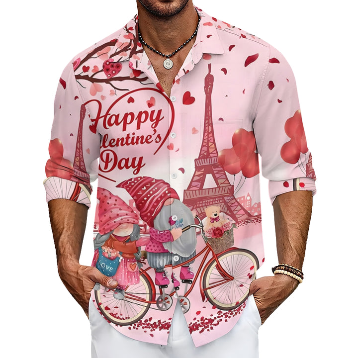 Men's Casual Valentine's Day Printed Long Sleeve Shirt 2312000358