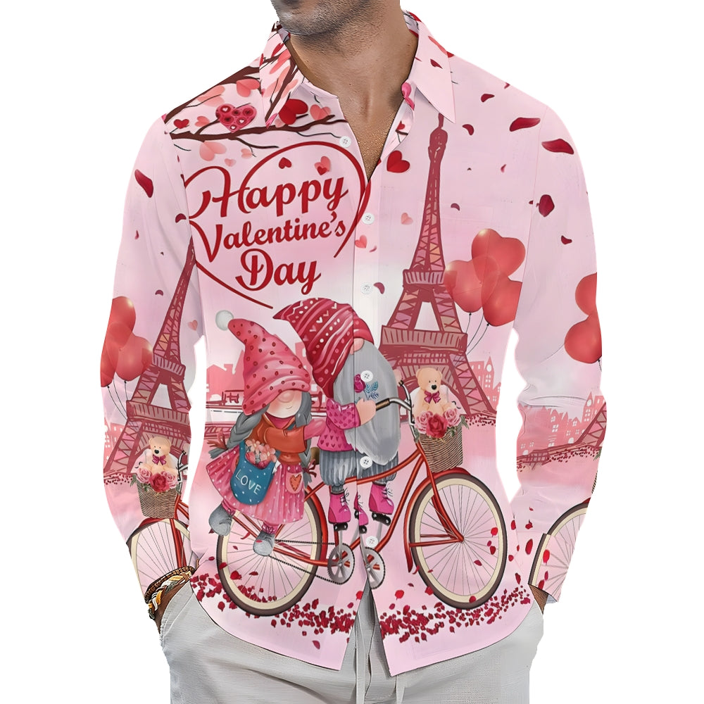 Men's Casual Valentine's Day Printed Long Sleeve Shirt 2312000358