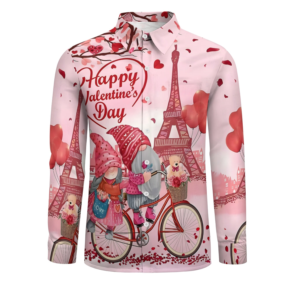 Men's Casual Valentine's Day Printed Long Sleeve Shirt 2312000358