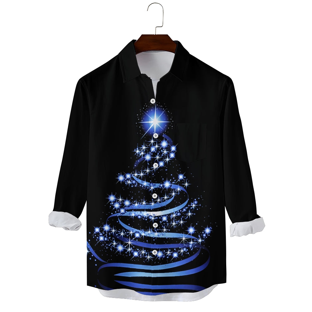 Christmas Tree Men's Pocket Long Sleeve Shirts 2412000524