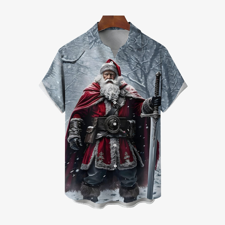 Christmas Santa Claus Chest Pocket Casual Shirt 2412000634