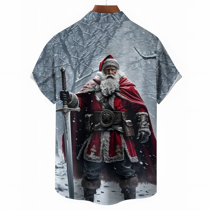 Christmas Santa Claus Chest Pocket Casual Shirt 2412000634